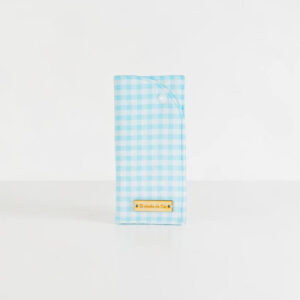 Funda gafas en vichy azul cielo y blanco con botón a presión